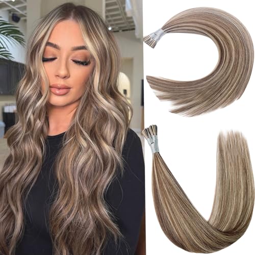 Remy Hair I Tip Extensions 18 Inch Golden Brown & Blonde - 30g Pack - DIYOMO