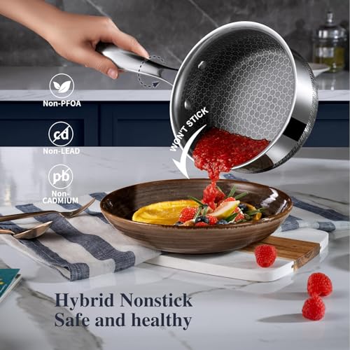 Hybrid Nonstick Pot Set with 1.5 Qt & 2 Qt Saucepan, 5 Qt Stock Pot with Lid - Silver
