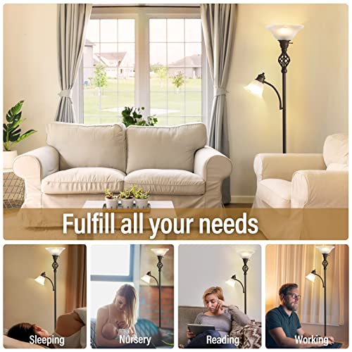 GyroVu Torchiere Floor Lamp with Frosted Glass Shade - Red Brown, White