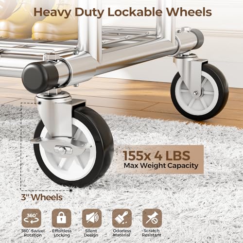 Heavy Duty Rolling Clothes Rack 620 LBS Capacity - Silver Large