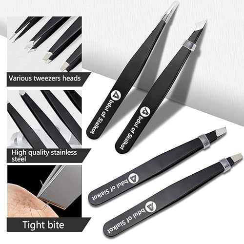 Eyebrow Tweezer Set for Women & Men - Professional Slant and Pointed Tweezer Set with Case - Precision Tweezer Kit for Facial Hair,Splinter and Ingrown Hair Removal (Pink 4 Piece)