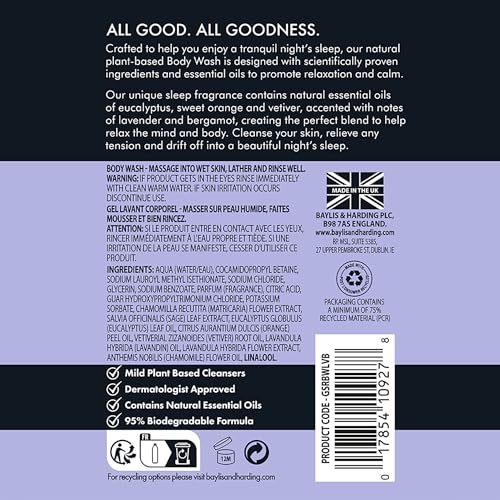Baylis & Harding Goodness Sleep Lavender & Bergamot Body Wash 16.9 fl oz (4 pack)
