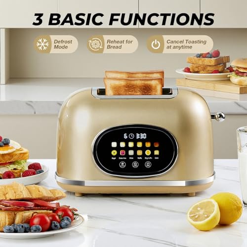 Roter Mond 2 Slice Toaster - Touchscreen Stainless Steel, Gold - Compact & Modern
