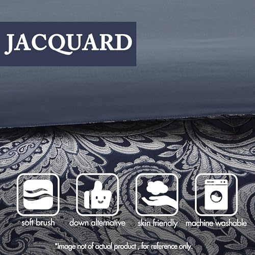 Navy Jacquard Comforter Set with Cotton Sheets - 12 Piece Queen, Variation of Navy Biab