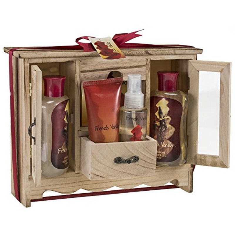 Bath and Body Gift Basket For Women and Men French Vanilla Bath & Body Collection Gift Curio, Includes Shower Gel, Bubble Bath, Body Lotion & More ? Mother's Day Gift for Mom