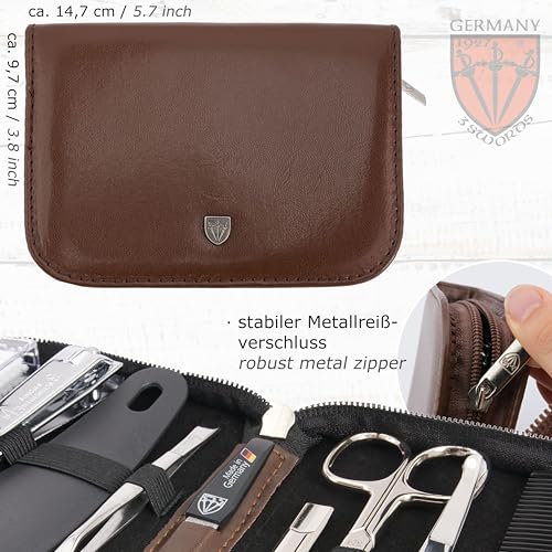 Drei Schwerter Germany 10-Piece Manicure Pedicure Grooming Kit - Brown Leather Case