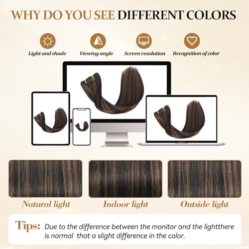 Clip in Hair Extensions Human Hair Remy Balayage 14 Inch Natural Black to Chestnut Brown - 80g