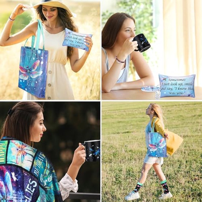 12 Pcs Dragonfly Gifts for Women Dragonfly Blanket Socks Bracelet Tote Bag Mug Cup Coasters Keychain Notebook Greeting Card Dragonflies Gift Set for Women Birthday Christmas
