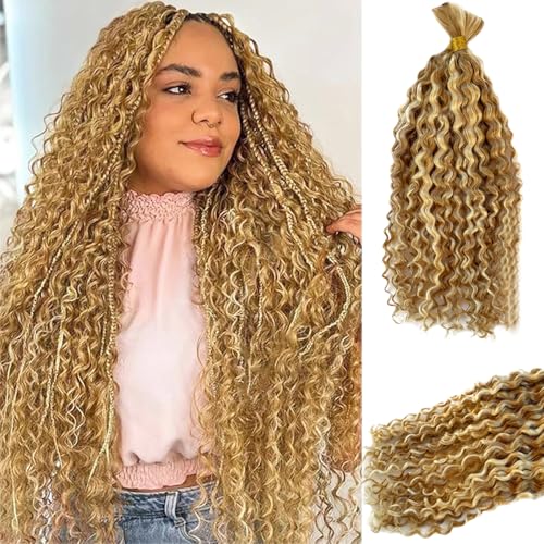 Water Wave Human Hair Extensions 18 Inch Ombre Strawberry Blonde with Highlights - No Weft, 2 Bundles