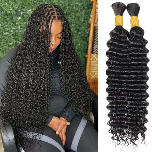 Natural Curly Boho Braiding Hair 16 Inch - 110g Human Hair Extensions, Deep Wave, Reusable, Tangle-Free