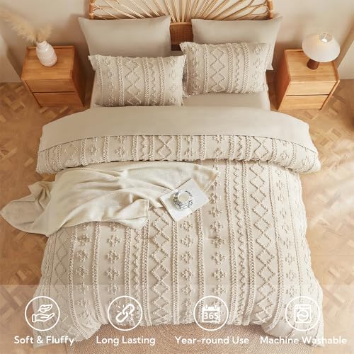 King Size Comforter Set 7 Pieces - Beige Farmhouse Boho Tufted Bed Bedding, Variation of THIS listing