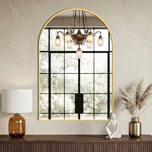 AMOISE Gold Arched Wall Mirror 30x20 Inches, Pack of 2 - Elegant Bathroom Vanity Decor