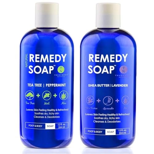 Truremedy Naturals Body Wash 2-pack (12 oz Each) Natural Antifungal Shower Gels - Tea Tree & Peppermint and Lavender