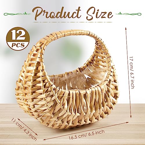 12 Pack Flower Girl Baskets with Handle - Rustic Wicker Wedding & Party Decor - 6.7 x 6.5 x 4.3 Inches - Natural