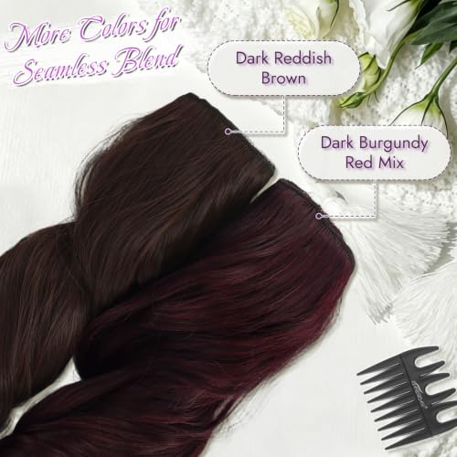 BARSDAR 24 Inch Dark Red Brown Wavy Clip-In Hair Extensions - Synthetic, Natural-Looking Volume & Length