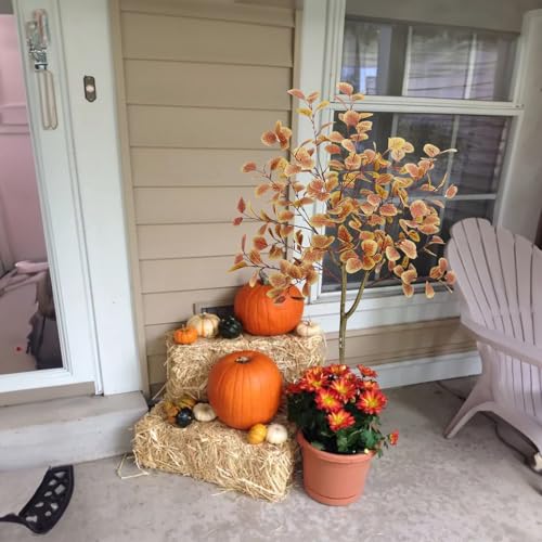 HUAESIN 5FT Fall Eucalyptus Artificial Trees - 2pcs Autumn Porch Decor, Orange