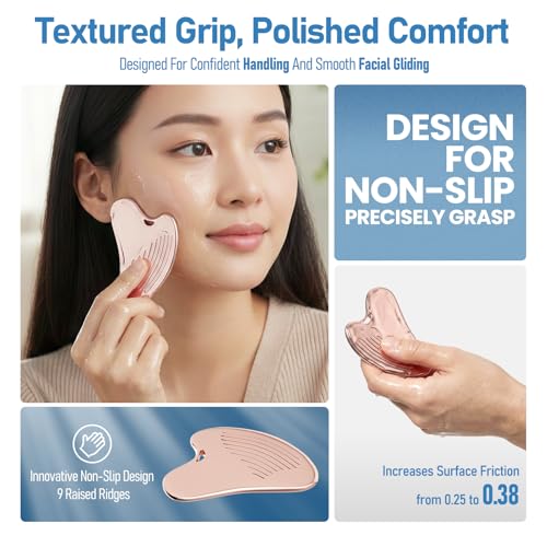 Gua Sha Facial Tools & Face Roller Set - Rose Gold Stainless Steel for Lymphatic Drainage & Face Sculpting