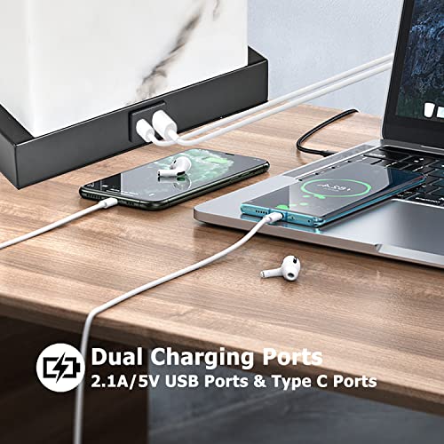 Black Touch Table Lamp Set of 2 with USB Ports | 24-Inch Dimmable Bedside Lamps