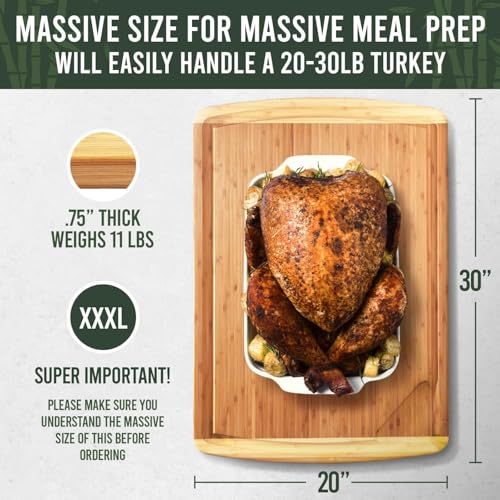 Two-Tone Large Wooden Cutting Board 30x20 Inches - Extra Large Carving & Serving Board