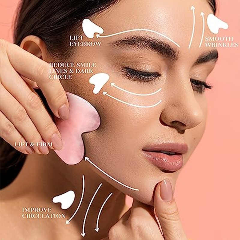 BAIMEI 2 Gua Sha Stones & 1 Jade Facial Roller Massage Set