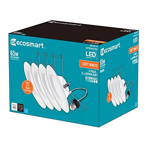 LED Recessed Light Trim 6 Inch Dimmable Canless White for New Construction