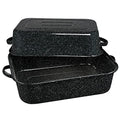 Granite Ware Covered Rectangular Roaster - Enamel on Steel, Speckled Black, 25 lb Capacity
