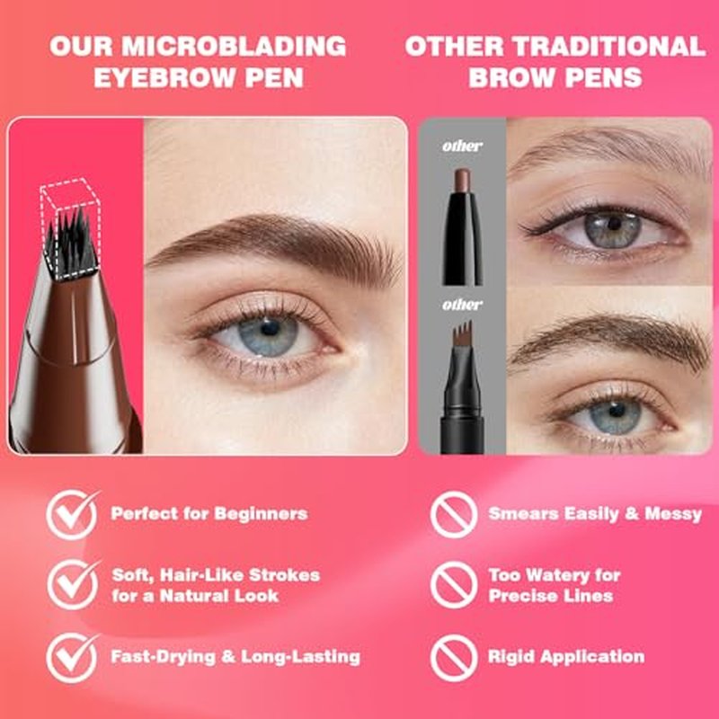 Microblading Eyebrow Pencil for Women, Waterproof Eyebrow Pen with Micro-Fork Tip & Precise Brush-Tip, Natural Hair-Like Brows, Long-Lasting Smudge-Proof Eye Brow Tint, Dark Brown,1 Pack