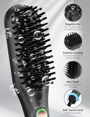 LANDOT Black Mini Ionic Ceramic Hair Straightener Brush - Travel Safe
