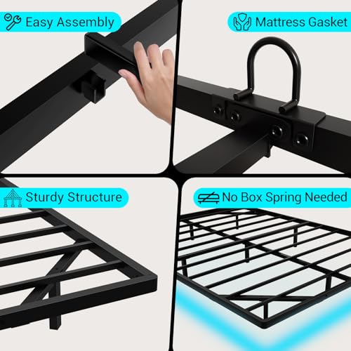 Queen Size Floating Metal Bed Frame with Smart LED Lights & Charging Station - Mashomdec