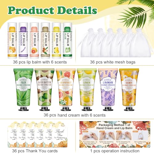 KONEUK 36 Pack Hand Cream and Lip Balm Set with Gift Bags | Party Favors