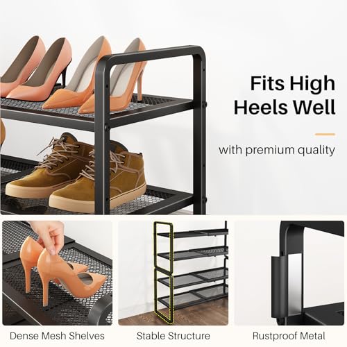 Expandable 4-Tier Metal Shoe Rack for Closet, Entryway & Garage - Black, Variation of 18.5-29.7 Inches