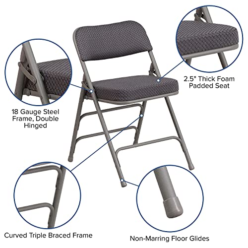Gray Fabric Folding Chair Set of 2 - Padded Metal Folding Chairs for Indoor & Outdoor Use