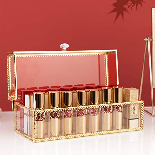 Glass Lipstick Organizer with 24 Slots - Dustproof Vanity Storage Case