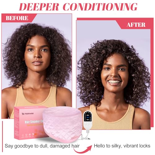 TEPENAR Pink Hair Steamer for Deep Conditioning - 10-Level Fast Heating & Home Use