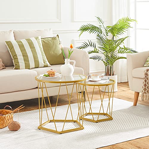 Set of 2 Modern Gold Round Coffee Tables - Living Room Side Tables