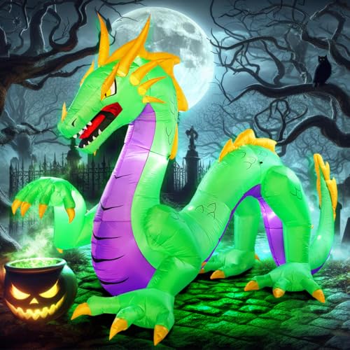 Giant Green 11FT Halloween Inflatable Dragon with LED Lights - Outdoor Yard Decor