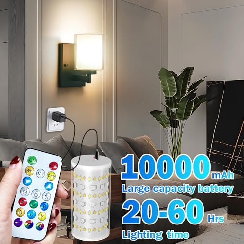 Wireless RGB Dimmable Wall Sconce Set of 2 with Remote - Black | Rechargeable Bathroom & Mirror Lighting