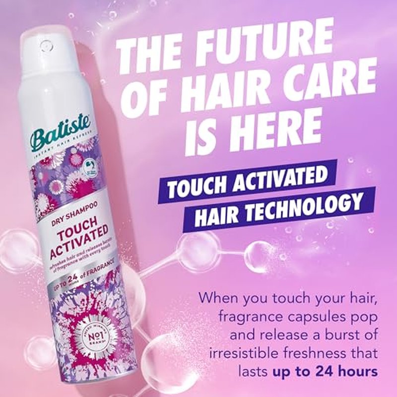 Batiste Touch Activated Dry Shampoo, Up to 24 Hours of Freshness, Absorbs Oil in Hair Between Washes with Lasting Scent Releasing Technology, 3.81 Oz