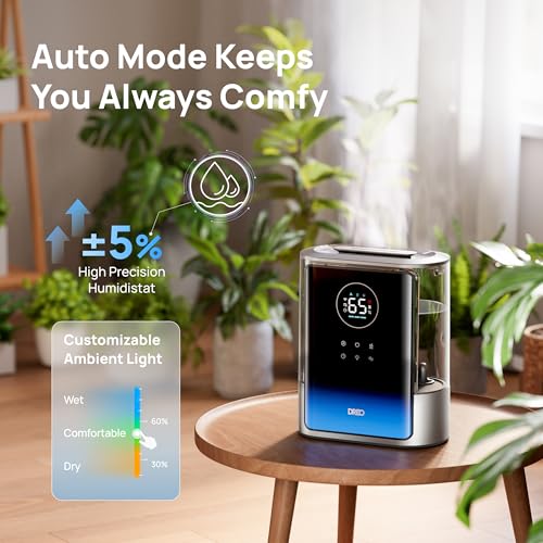 DREO 8L Smart Humidifier for Large Rooms, Warm & Cool Mist, Silver