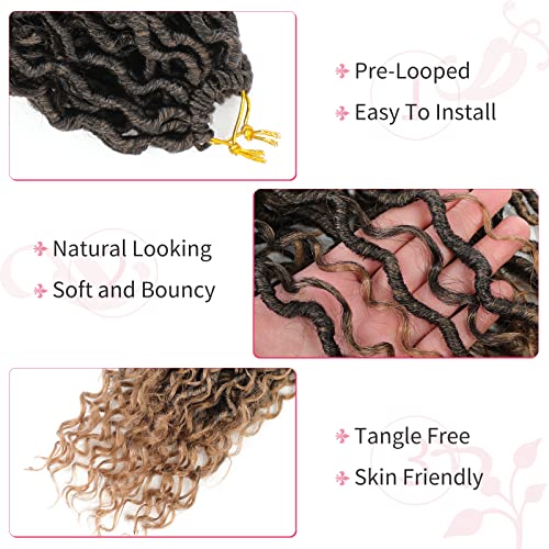 Alicoco Goddess Locs Crochet Hair 14 Inch 8 Packs - Boho Faux Locs with Curly Ends, Pre-Looped for Women