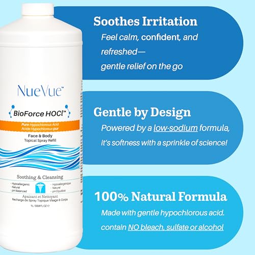 NueVue 33.8 Fl Oz Hypochlorous Acid Skin & Piercing Refill - Gentle, pH Balanced, Hypoallergenic