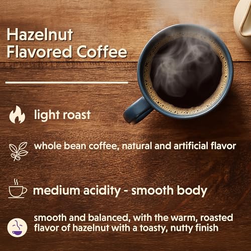 Hazelnut Flavored Coffee Beans - 80 Ounce / 5lb Whole Bean Coffee - Light Roast, Gourmet Coffee Blend - Variation: Hazelnut