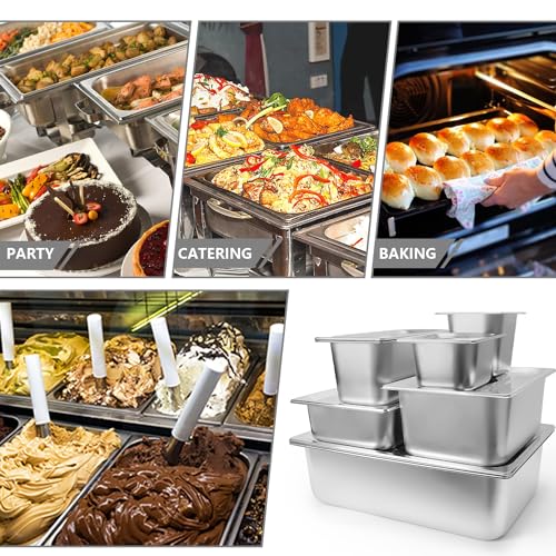 6 Pack Stainless Steel Hotel Steam Table Pans 1/2 Size 6'' Deep with Lids - Commercial Food Storage