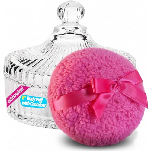 Magenta Rose Body Powder Puff with Clear Container - Extra Soft & Fluffy