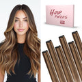 Single Clip In Hair Extensions - 22 Inch Real Human Hair Highlight Balayage Dark & Light Brown #2RP6