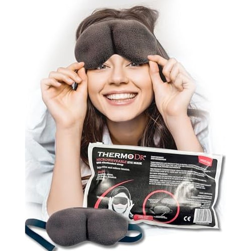 Microwavable Heated Eye Mask for Dry Eyes - Warm Eye Compress with Soft Fleece, Cleaned Wheat & Elasticated Strap - Relaxing Hot Eye Compress for Headaches, Sinus, Sore Cheeks, Tension