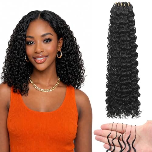 12 Inch Deep Wave Feather Crochet Hair 100 Strands - Black Women Synthetic Bundle