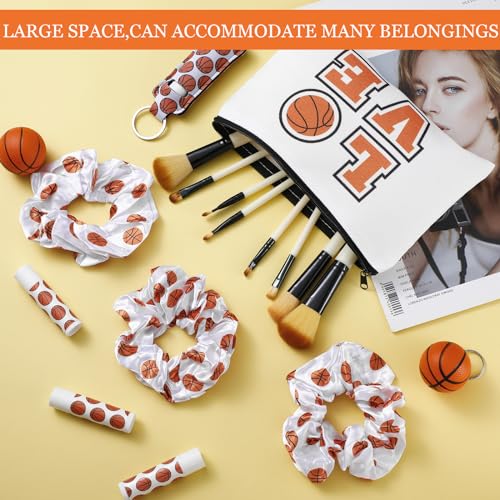 48 Pcs Basketball Team Gifts Include 12 Makeup Bags, 12 Hair Scrunchies, 12 Lip Balms with Holders for Basketball Players Party Favors Inspirational Team Gift