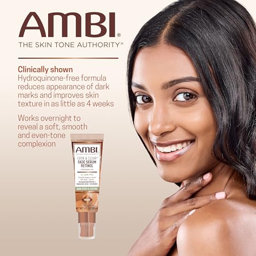Ambi Even & Clear Fade Serum, Hyperpigmentation Treatment, Hydroquinone-free, Dark Spot Corrector, Results In As Little As 4 Weeks, Retinol, Hyaluronic Acid, Niacinamide, Ceramides, 1 Fl Oz