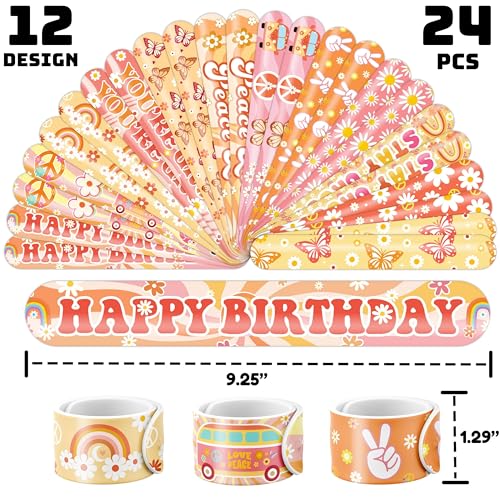 48PCS Groovy Party Set - 24PCS Temporary Tattoos & 24PCS Slap Bracelets - 70s Retro Birthday Supplies, Baby Shower Gifts, Classroom Rewards & Party Decor for Kids (Boys & Girls)